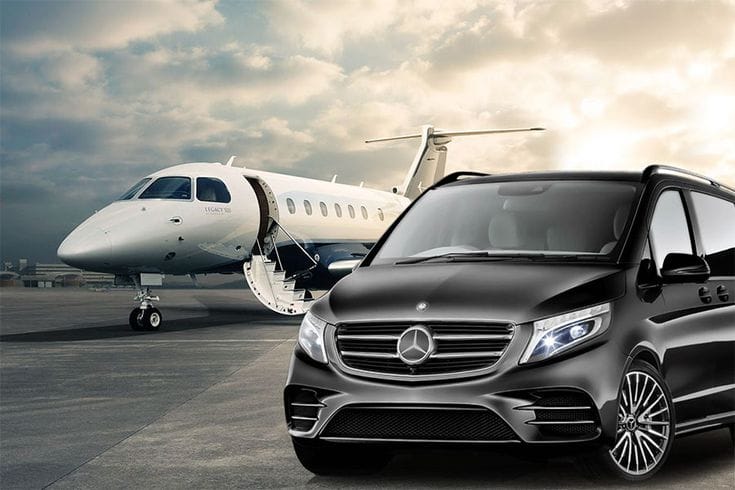 Luxury Black Car Service parked at Denver Airport (DIA) for VIP client transfer