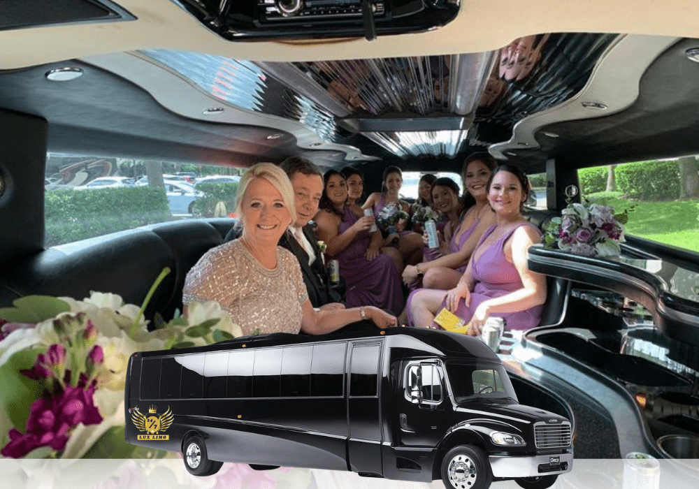 Fort Collins limo service party bus offering spacious luxury group transportation for events, celebrations, and comfortable travel experience